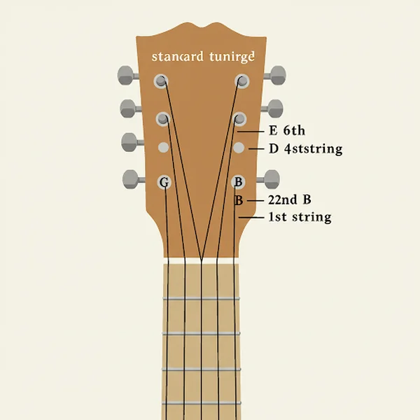 Diagram showing standard guitar tuning EADGBE notes on fretboard