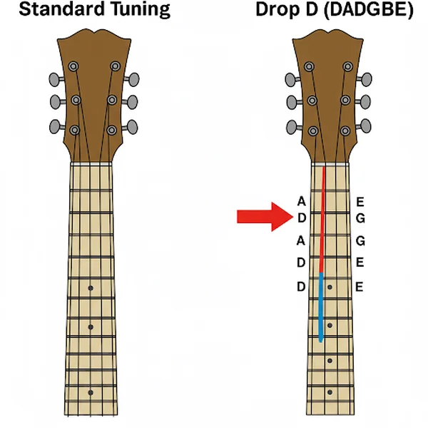 drop d tuning vs standard eadgbe diagram