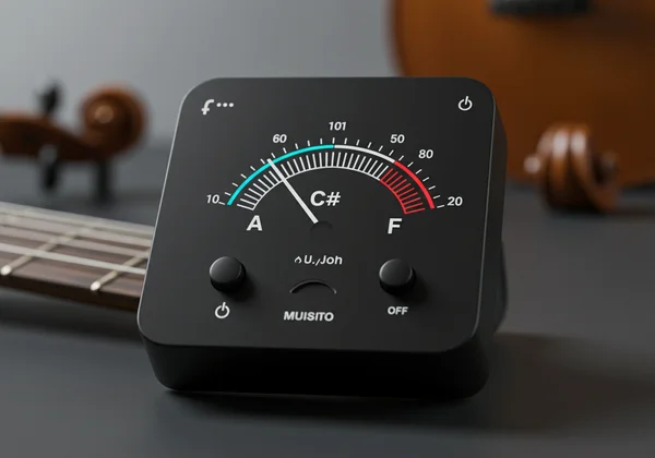 Digital chromatic tuner displaying various musical notes
