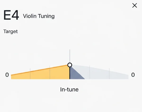 Tuner.wiki interface showing violin E string nearly in tune.