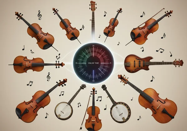 Divers instruments à cordes accordés avec un accordeur en ligne