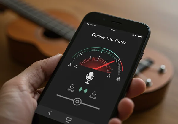 Online ukulele tuner interface on a smartphone.