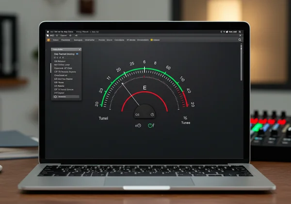 Clean, ad-free online chromatic tuner interface on laptop