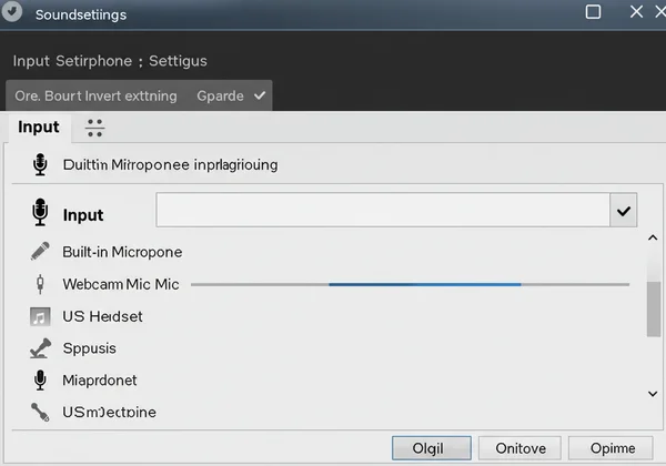 Computer screen showing audio input device selection.